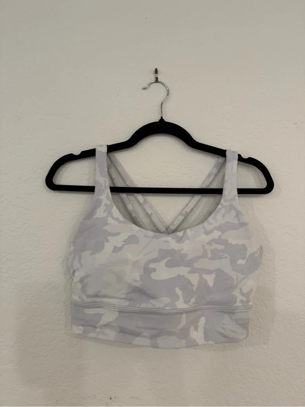 lululemon athletica Light Gray/White Camo Cross-Back Sports Bra